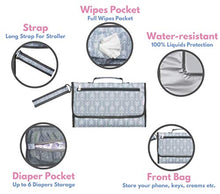 Load image into Gallery viewer, Baby Portable Changing Pad | Waterproof | Foldable Pad with Stroller Strap &amp; Pocket for Diapers &amp; Wipes | Changing Organizer Bag for Toddlers Infants &amp; Newborns | Perfect Baby Shower Gift
