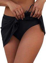 Load image into Gallery viewer, Byoauo Women's Swim Skirt Solid Ruched Swimsuits Drawstrings Side Slit Pull Tie Black Bikini Bottoms Women's Petite Swimwear Bottoms

