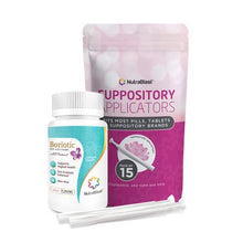 Load image into Gallery viewer, NutraBlast Boric Acid Vaginal Suppositories 800mg Complex w/FOS Prebiotic Enhancer &amp; Aloe Vera w/Vaginal Applicator, 30 Suppositories &amp; 15 Applicators - pH Balance, Feminine Care - Made in USA
