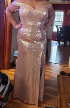 Load image into Gallery viewer, YSMei Women's Long Off The Shoulder Sequined Prom Party Dress Split Mermaid Wedding Gown Burgundy 12
