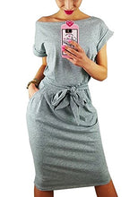 Load image into Gallery viewer, PRETTYGARDEN Women's 2020 Casual Short Sleeve Party Bodycon Sheath Belted Dress with Pockets Grey
