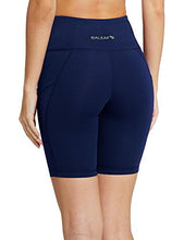 Load image into Gallery viewer, BALEAF Women's 8" High Waist Biker Workout Yoga Running Compression Exercise Shorts Side Pockets Navy Blue Size M
