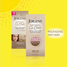 Load image into Gallery viewer, Jergens Natural Glow Self Tanner Face Moisturizer, SPF 20 Facial Sunscreen, Medium to Deep Skin Tone, Sunless Tanning, Oil Free, Broad Spectrum Protection UVA and UVB, 2 oz (Packaging May Vary)
