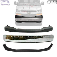 Load image into Gallery viewer, New Front Bumper Face Bar Chrome + Lower Valance Air Deflector + Upper Cover Textured For 2003-2017 Chevrolet Express/GMC Savana 1500 2500 3500 Direct Replacement 22890548 12335714 25758613
