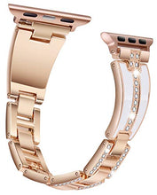 Load image into Gallery viewer, JSGJMY Bling Bands Compatible with Apple Watch Band 38mm 40mm 42mm 44mm with Case,Women Diamond Rhinestone Metal Jewelry Wristband Strap for iwatch Series SE/6/5/4/3/2/1 (Rose Gold+White,42mm/44mm)

