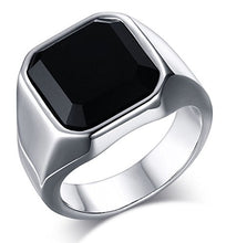 Load image into Gallery viewer, MEALGUET Jewelry Fashion Stainless Steel Signet Ring with Black Agate for Men, Size 10
