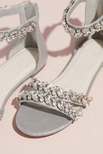 Load image into Gallery viewer, David's Bridal Jeweled Metallic Ankle Strap Flat Sandals Style Alessia, Silver Metallic, 6
