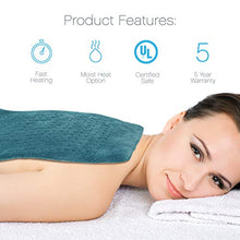 Load image into Gallery viewer, Pure Enrichment PureRelief XL (12"x24") Electric Heating Pad for Back Pain and Cramps - Ultra-Soft with 6 Temperature Settings, Auto Shut-Off, and Moist Heat (Turquoise Blue)
