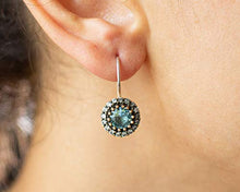 Load image into Gallery viewer, Ahura Mazda Collection Handmade Sterling Silver Aquamarine Earrings for Women, Genuine March Birthstone Filigree Jewelry with Small Crystal Zircon, 925 Handcrafted Aqua Blue Earring Gift
