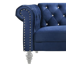 Load image into Gallery viewer, New Classic Furniture Glam Emma Velvet Three Seater Chesterfield Style Sofa for Small Spaces with Crystal Button Tufts, Royal Blue
