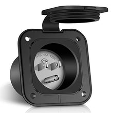 Load image into Gallery viewer, WELLUCK 15 Amp Flanged Inlet 125V, NEMA 5-15 RV Shore Power Inlet Plug w/Waterproof and Back Cover, 2 Pole 3-Wire AC Port Plug, Generator Male Receptacle for Marine Boat RV Shed Electrical Extension
