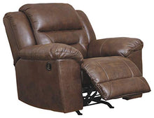 Load image into Gallery viewer, Signature Design by Ashley Stoneland Faux Leather Manual Pull Tab Rocker Recliner, Dark Brown
