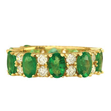 Load image into Gallery viewer, 5.71 Carat Natural Green Emerald and Diamond (F-G Color, VS1-VS2 Clarity) 14K Yellow Gold Eternity Ring for Women Exclusively Handcrafted in USA
