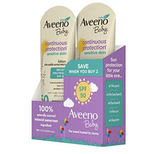 Load image into Gallery viewer, Aveeno Baby Continuous Protection Zinc Oxide Mineral Sunscreen Lotion with Broad Spectrum SPF 50, Sweat and Water Resistant, 3 fl. Oz, Pack of 2
