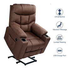 Load image into Gallery viewer, Esright Power Lift Chair Electric Recliner for Elderly Heated Vibration Massage Fabric Sofa Motorized Living Room Chair with Side Pocket and Cup Holders, USB Charge Port&amp;Massage Remote Control, Brown
