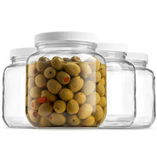 Load image into Gallery viewer, Half Gallon Glass Mason Jar (64 Oz - 2 Quart) - 4 Pack - Wide Mouth, Plastic Airtight Lid, USDA Approved BPA-Free Dishwasher Safe Canning Jar for Fermenting, Sun Tea, Kombucha, Dry Food Storage, Clear
