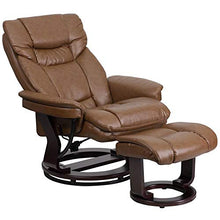 Load image into Gallery viewer, Flash Furniture Contemporary Multi-Position Recliner and Curved Ottoman with Swivel Mahogany Wood Base in Palimino LeatherSoft
