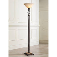 Load image into Gallery viewer, Iron Birdcage Scroll Victorian Torchiere Floor Lamp Italian Bronze Alabaster Glass Shade for Living Room Bedroom Uplight - Franklin Iron Works
