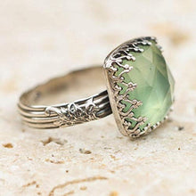 Load image into Gallery viewer, Wenbin Vintage Green Moonstone Princess Diamond Ring Prehnite Gems Wedding Engagement Women Ring 925 Silver Jewelry Size 6-10 (Size 9)

