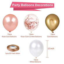 Load image into Gallery viewer, Rose Gold Confetti Latex Balloons, 60 Pack White Gold Balloon 12 inch Birthday Balloons with Gold Ribbon for Party Wedding Bridal Shower Decorations
