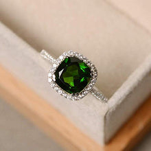 Load image into Gallery viewer, Natural Chrome Diopside Rings For Women Sterling Silver Cushion Cut Green Gemstone Halo Jewelry Gift Size 3-12
