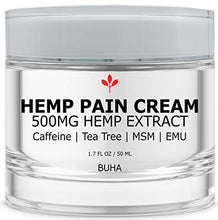 Load image into Gallery viewer, Hemp Cream for Pain Relief - 500MG Lotion for Arthritis &amp; Inflammation - Relieves Muscle &amp; Joint Tension - All Natural - Menthol Free - With Arnica, MSM, Caffeine, Tea Tree, EMU, Vitamin E / B6 (50ML)
