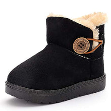Load image into Gallery viewer, TIMATEGO Baby Kids Boys Girls Snow Boots Cozy Fur Non Slip Bailey Button Infant Toddler First Walker Outdoor Winter Shoes (Toddler/Little Kid) 4 Toddler, 004 Black Baby Boots
