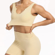 Load image into Gallery viewer, Aniywn Women's High Waist Skinny Sports Biker Shorts Solid Rib Knit Workout Running Seamless Yoga Shorts Gym Pants Beige
