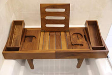 Load image into Gallery viewer, Ala Teak Wood Luxury Bathtub Caddy Tray with Extendable Sides and Bed Tray, Reading Rack, Tablet Holder
