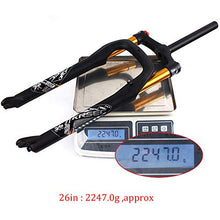 Load image into Gallery viewer, KRSEC ?US Stock? 26er Fat 4.0 Tires Rebound Adjust Bike Air Suspension Snow/Beach MTB Fork, Straight Crown Lockout Disc Brake Mountain Bikes Forks, 28.6 Travel 120mm Hub Spacing 135mm (Black Gold,26)
