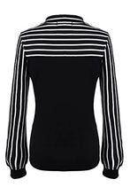 Load image into Gallery viewer, Zeagoo Women's Striped Long Sleeve Bow Tie Neck Stretchy Work Business Office Elegant Blouse Tops Black
