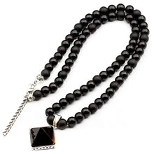 Load image into Gallery viewer, ElisaJewelryArt - Natural Pyramid Tiger Eye Pendant Necklace Black Onyx Beaded Necklace Genuine Gemstone Anxiety Stone Clasp Closure Necklace Unisex Necklace (Tiger Eye)
