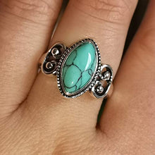 Load image into Gallery viewer, WANGYUSHENG Vintage Women's Silver Ring Marquise Cut Bohemia Turquoise Jewelry ，Chic Hand Made Jewelry Ring Wedding Ring Size 6-10 (US size 7)
