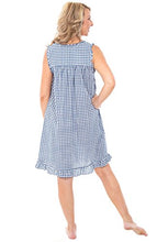 Load image into Gallery viewer, Alexander Del Rossa Womens 100% Cotton Lawn Nightgown, Sleeveless Chemise, X-Small Navy Blue Gingham (A0580V87XS)

