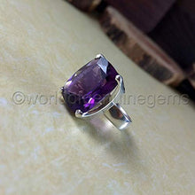Load image into Gallery viewer, amethyst ring, dark purple amethyst solitaire ring, february birthstone jewelry, purple 925 sterling silver, men's engagemnet band, eternity love promise ring band
