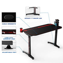 Load image into Gallery viewer, VIT 44 Inch Ergonomic Gaming Desk, T-Shaped Office PC Computer Desk with Full Desk Mouse Pad, Gamer Tables Pro with USB Gaming Handle Rack, Stand Cup Holder&amp;Headphone Hook (44 inch, Black)
