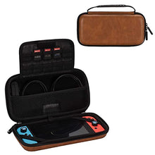 Load image into Gallery viewer, Comfyable Carrying Hard Case for Nintendo Switch OLED 2021 with 10 Game Slots, Faux PU Leather Portable Travel Pouch Protective Waterproof Cover with Pocket for Accessories, Brown

