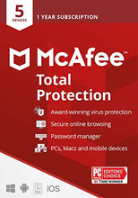 Load image into Gallery viewer, McAfee Total Protection 2022 | 5 Device | Antivirus Internet Security Software | VPN, Password Manager &amp; Dark Web Monitoring Included | PC/Mac/Android/iOS | 1 Year Subscription | Key Card
