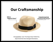 Load image into Gallery viewer, Pineapple&amp;Star Genoa Fedora Bucket Sun Straw Beach Hat Fine Braid UPF50+ Unisex (Small, Beige_BowBK)
