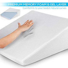 Load image into Gallery viewer, HEALTHEX Bed Wedge Pillow Cooling Memory Foam Top – Elevated Support Cushion for Lower Back Pain, Acid Reflux, Heartburn, Allergies, Snoring – Ultra Soft Removable Cover – 10 inch Wedge
