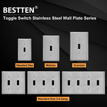 Load image into Gallery viewer, [5 Pack] BESTTEN 1-Gang Toggle Metal Wall Plate with Ｗhite or Clear Plastic Film, Anti-Corrosion Stainless Steel Light Switch Cover, Industrial Grade Stainless Steel, Standard Size, Brushed Finish
