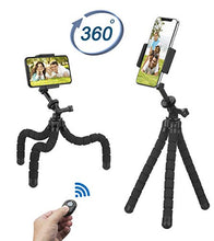 Load image into Gallery viewer, Phone Tripod, Flexible Tripod, Upgrade 4-Axis Angle Adjustment, Unique 360° Rotating Holder, Sturdy Octopus-Style Legs, and Wireless Remote Shutter for iPhone, Android Phone, DSLR Camera, and GoPro.
