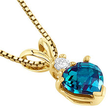 Load image into Gallery viewer, Peora Created Alexandrite with Genuine Diamond Pendant in 14 Karat Yellow Gold, Heart Shape Solitaire, 6mm, 1 Carat total
