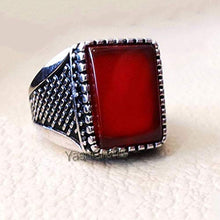 Load image into Gallery viewer, Mens Red Onyx Ring, Man Signet Ring, Natural Red Onyx Handmade 925 Sterling Silver Men's Ring, Red Ring for Men, Turkish Men's Ring Husband Gift, Christmas Ring, Best Gift For Him
