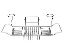 Load image into Gallery viewer, iPEGTOP Stainless Steel Bathtub Caddy Tray - Over Bath Tub Racks Shower Organizer with Extending Sides, Removable Wine Glass Book Holder
