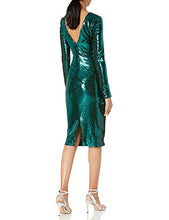 Load image into Gallery viewer, Dress the Population Women's Emilia Long Sleeve Stretch Sequin Drape Front Midi Sheath, Deep Emerald, XL

