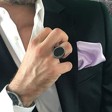 Load image into Gallery viewer, Chicotta Men’s Knight Armor Design Sterling Silver Ring with Black Onyx Gemstone
