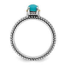Load image into Gallery viewer, Solid 925 Sterling Silver and 14k Yellow Gold Stackable Turquoise Vintage Antiqued Ring Eternity Band Size 9
