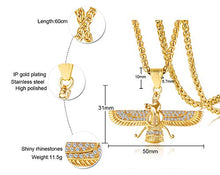 Load image into Gallery viewer, MEALGUET Gold Plated Stainless Steel Iced Out Farvahar Zoroastrian Iran Persian Achaemenian Pendant Necklace, Hip Hop Jewelry
