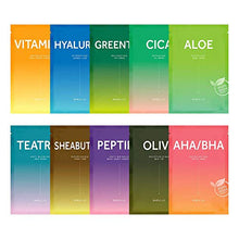 Load image into Gallery viewer, Barulab Sheet Mask, Vegan Facial sheet mask, Korean Face mask, 10pack Assorted Value Pack- Aloe, Cica, Greentea, Olive ,AHA.BHA, Peptide, Sheabuter, Teatree, VitaminC, Hyaluron
